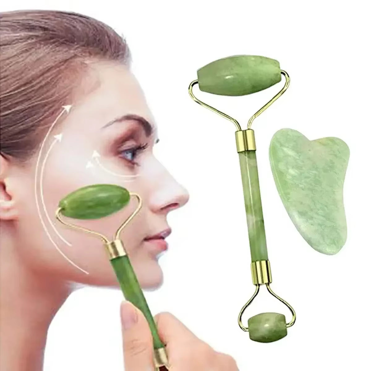 Natural Jade Roller Guasha Skin Scraper Facial Set Stone Firming Face Anti-Aging Puffy Eyes Massager Neck anti Wrinkle